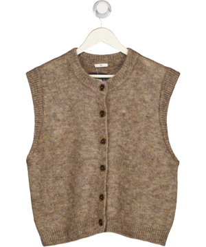 Ysé Paris Beige Kid Mohair / Wool Blend Sleeveless Cardigan UK L
