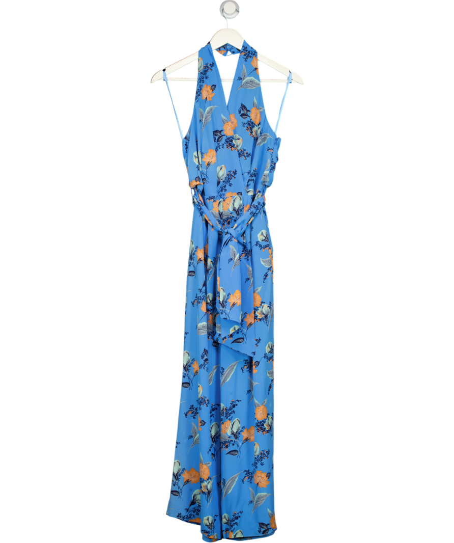 Diane von Furstenberg Blue Floral Printed Silk Tie Detail Jumpsuit UK 8