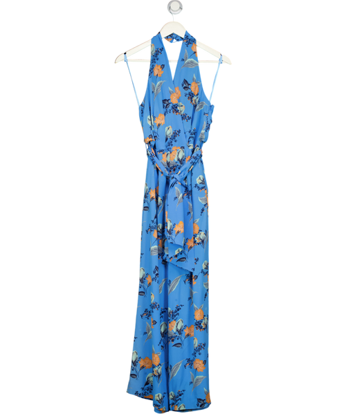 Diane von Furstenberg Blue Floral Printed Silk Tie Detail Jumpsuit UK 8