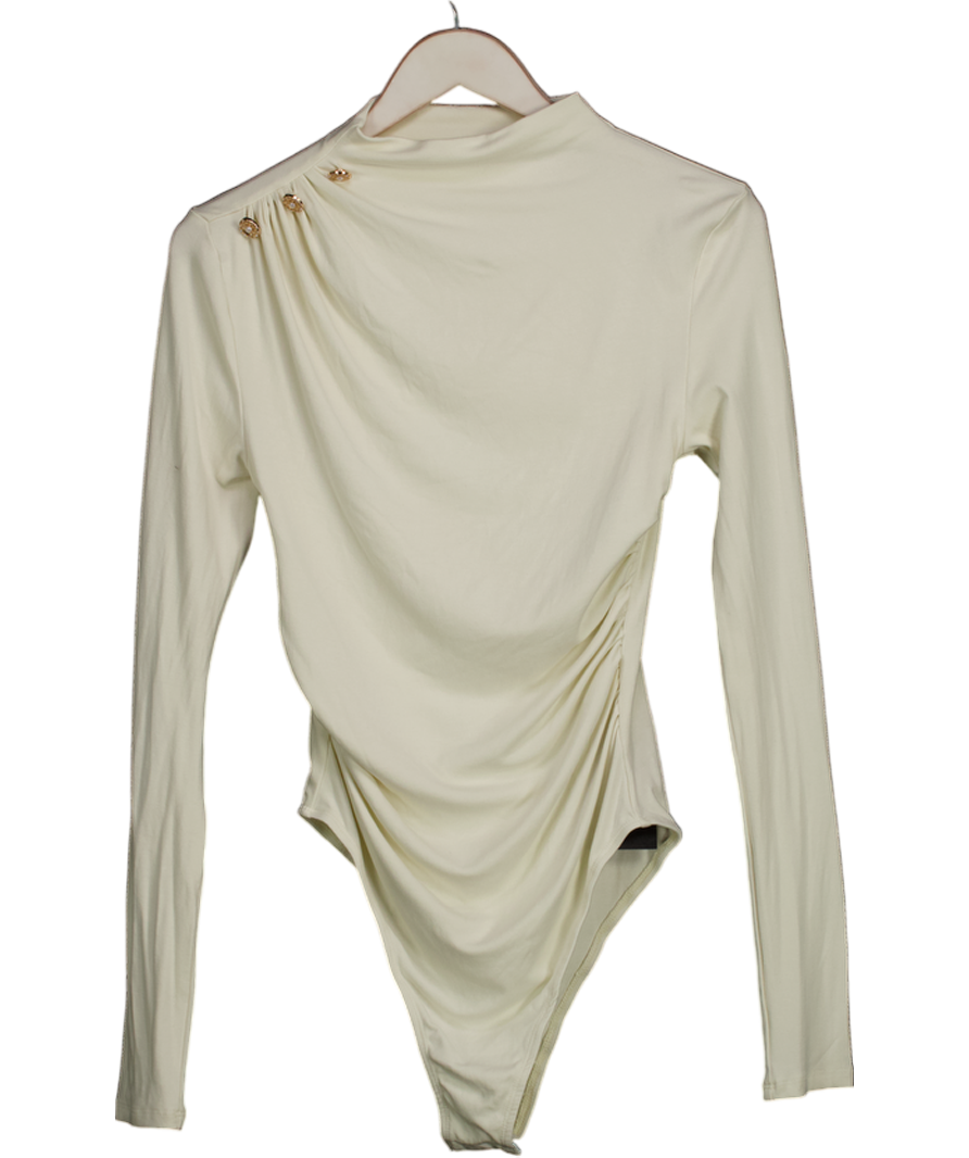 COMMENSE Cream Long Sleeve Bodysuit With Gold Button Detal UK S