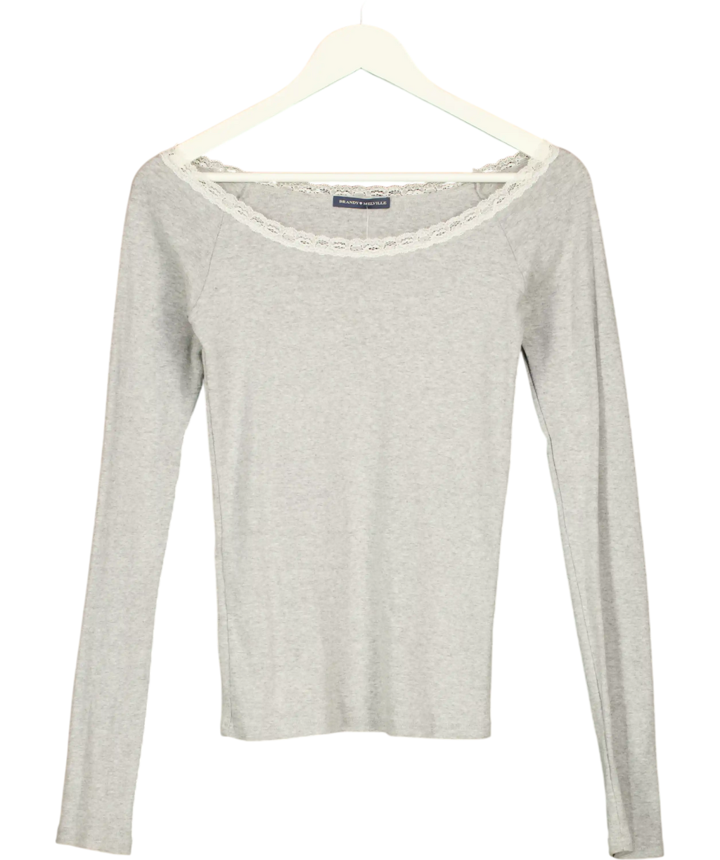 Brandy Melville Grey Long Sleeve Lace Top UK S