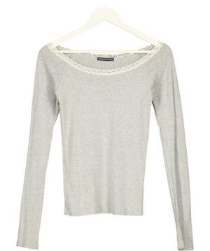 Brandy Melville Grey Long Sleeve Lace Top UK S
