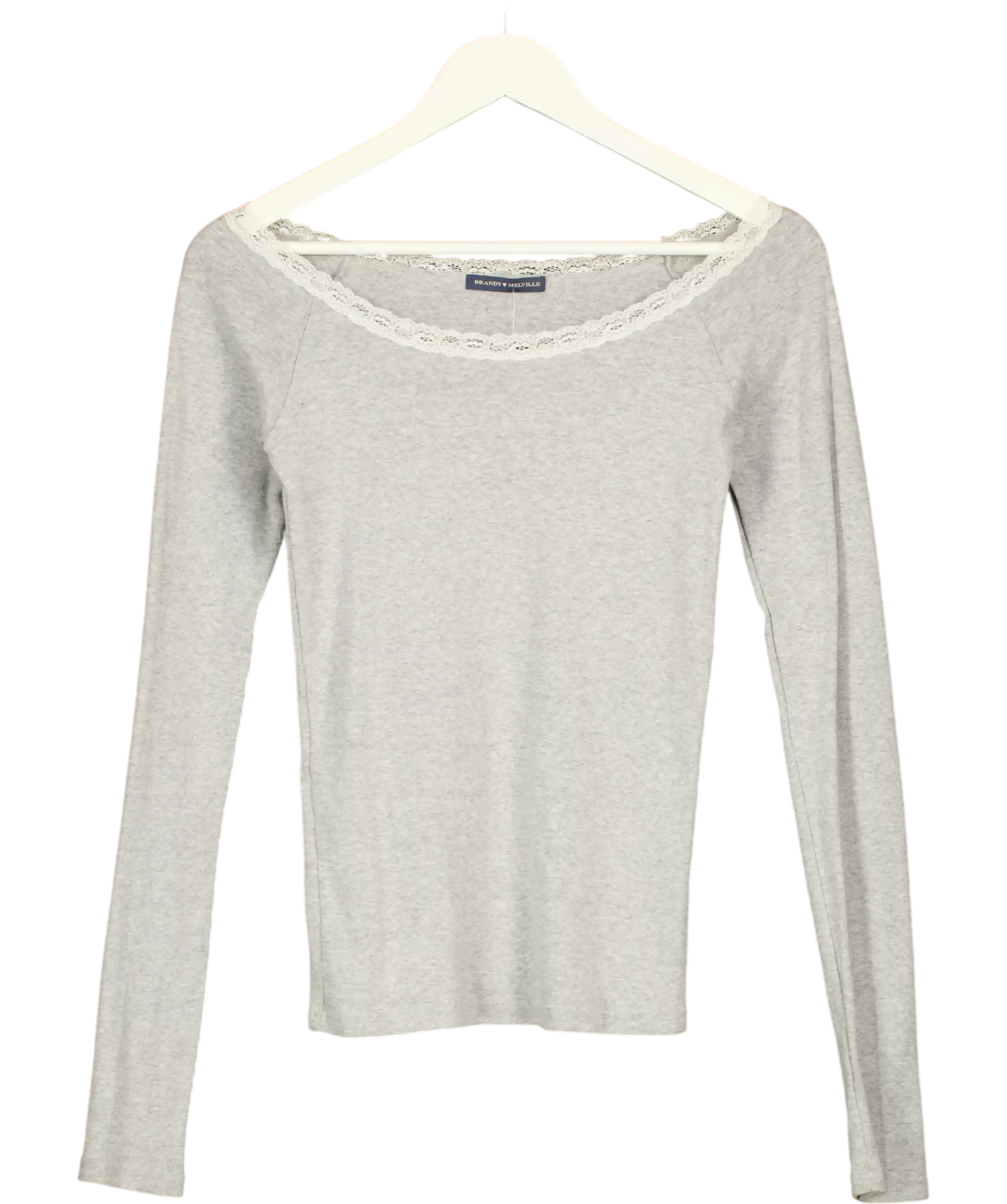Brandy Melville Grey Long Sleeve Lace Top UK S