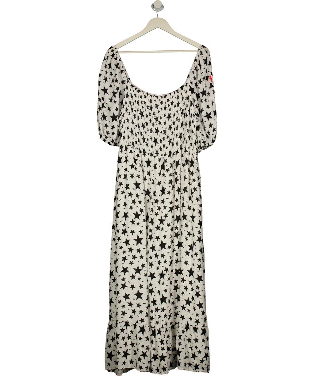 SCAMP & DUDE White With Black Star Shirred Maxi Dress UK 22