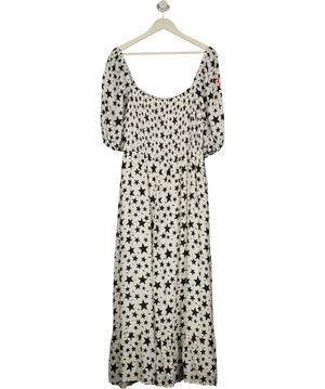 SCAMP & DUDE White With Black Star Shirred Maxi Dress UK 22