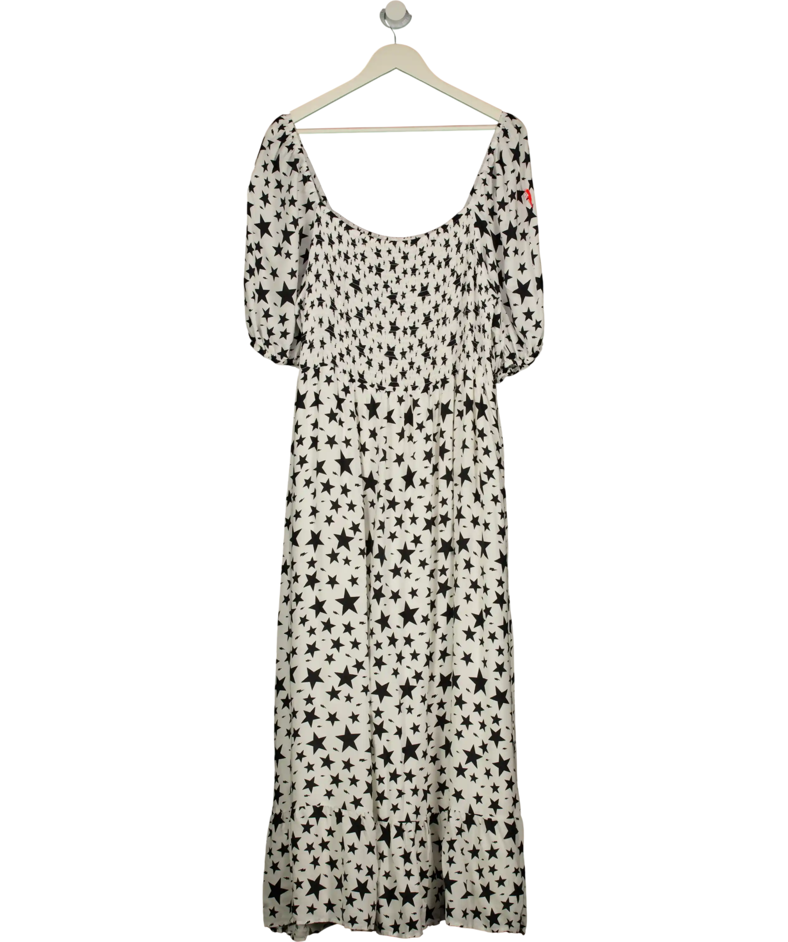 SCAMP & DUDE White With Black Star Shirred Maxi Dress UK 22