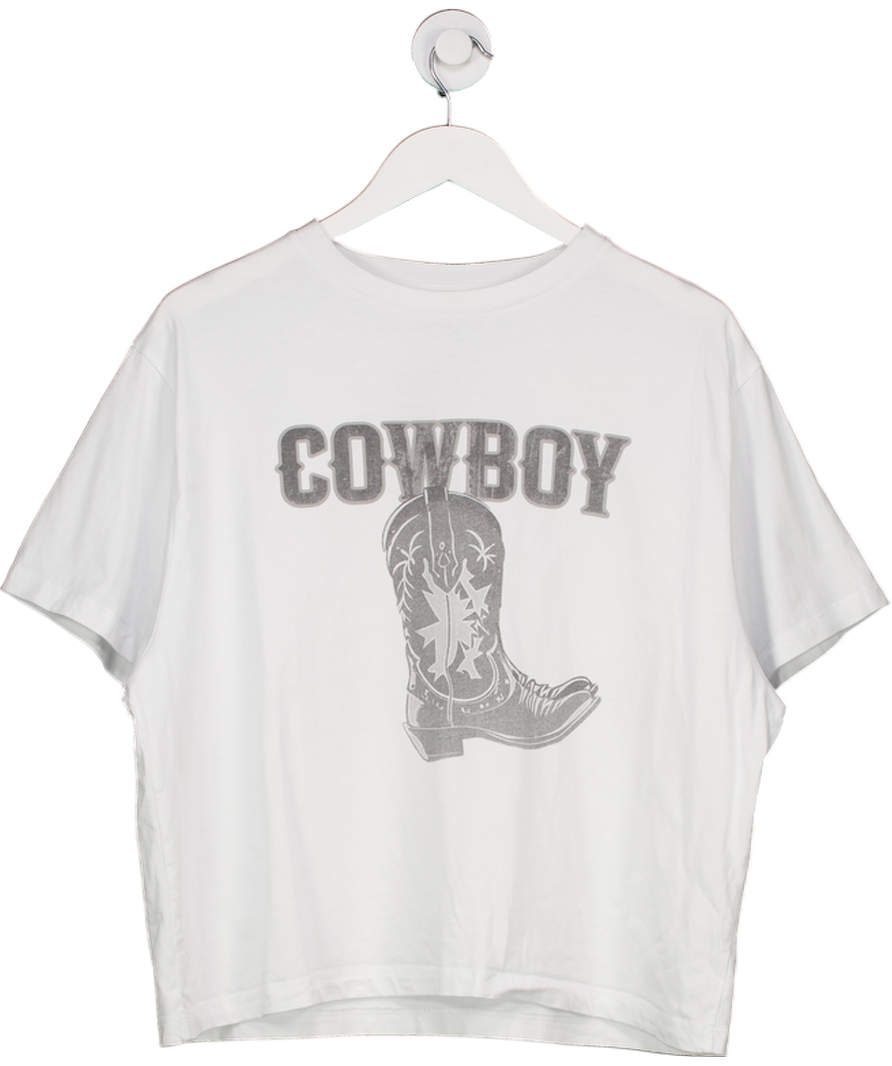 Reclaimed Vintage White Intage Oversized Cowboy Cropped Boxy T-shirt UK L