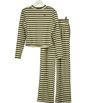 WANDERDOLL 2-piece Green & Cream Frankie Stipe Top (uk L) And Trousers (uk M) Set UK M/L