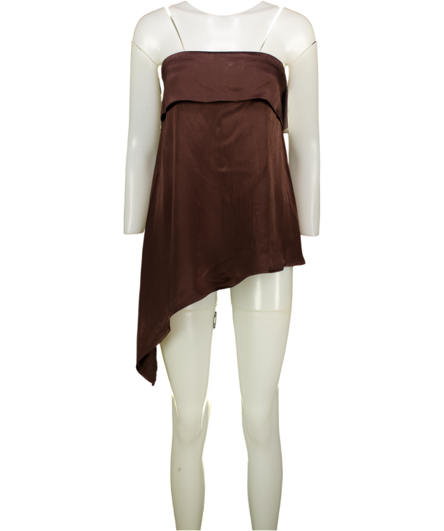 DISSH Brown Sander Bitter Choc Strapless Satin Top UK 6