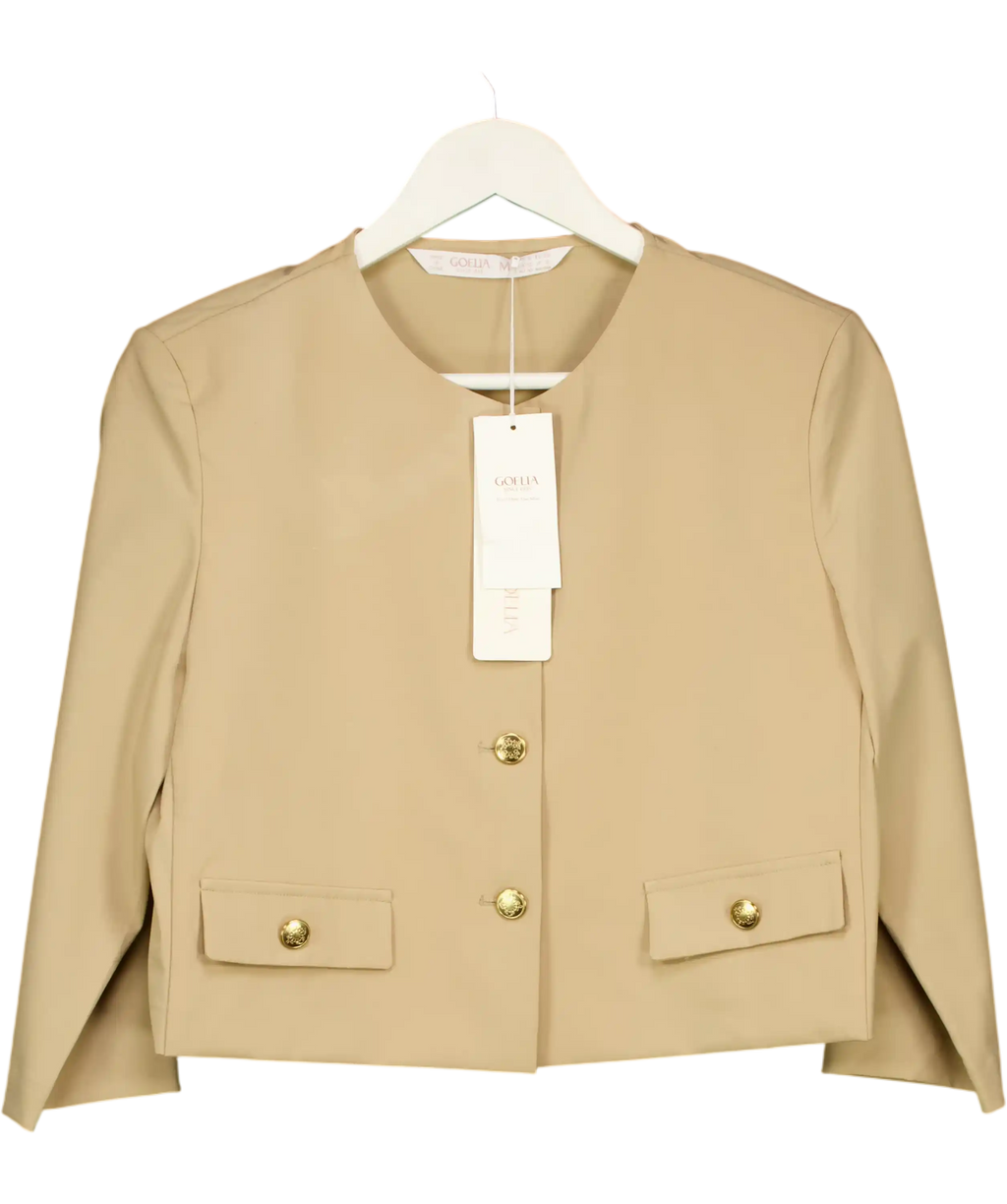 GOELIA Beige Cropped Jacket With Gold Buttons UK M