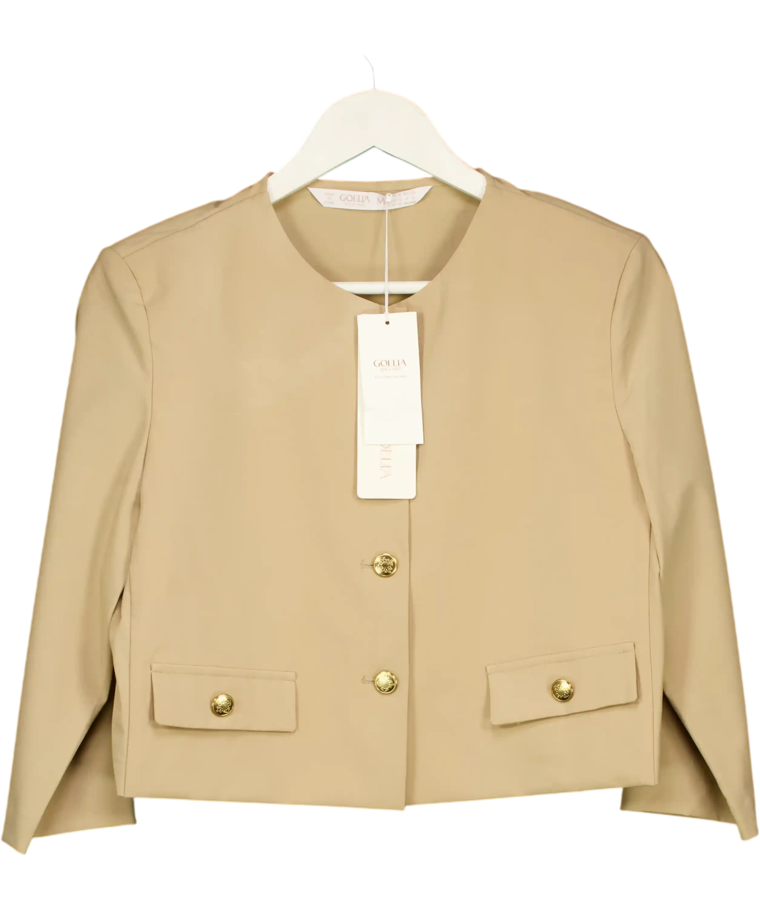 GOELIA Beige Cropped Jacket With Gold Buttons UK M