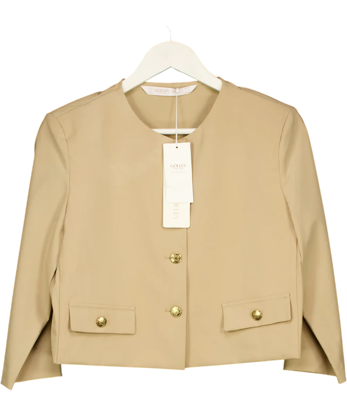 GOELIA Beige Cropped Jacket With Gold Buttons UK M