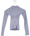SKIMS Dusty Blue Zip Up Performace Fitted Activewear Top UK XS