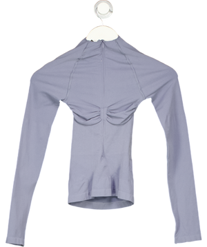 SKIMS Dusty Blue Zip Up Performace Fitted Activewear Top UK XS