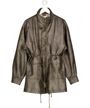 TOPSHOP Brown High Neck Drawstring Waist Leather Jacket UK M