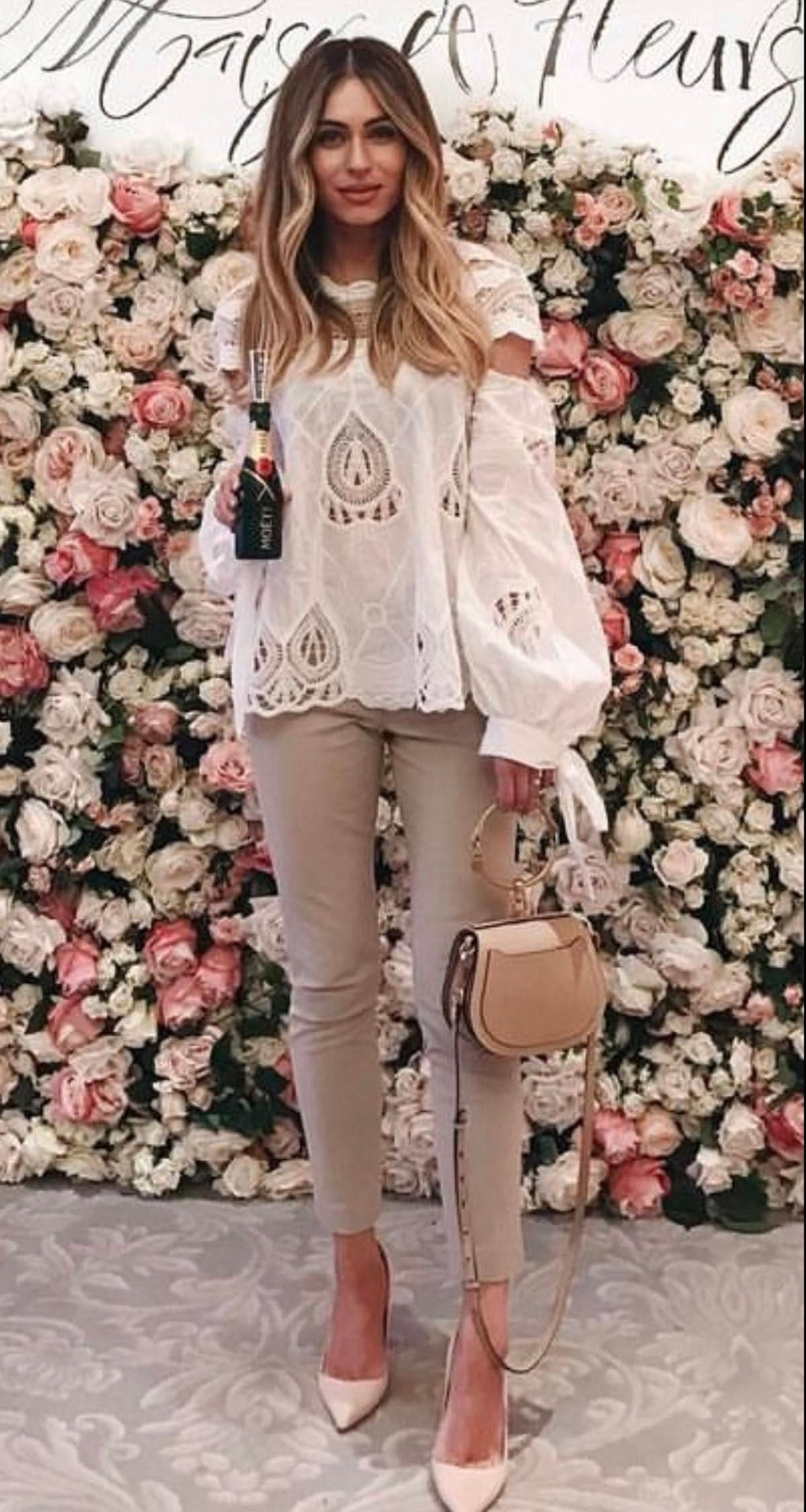 johnathan simkhai White Crochet Blouson Sleeve Blouse UK XS