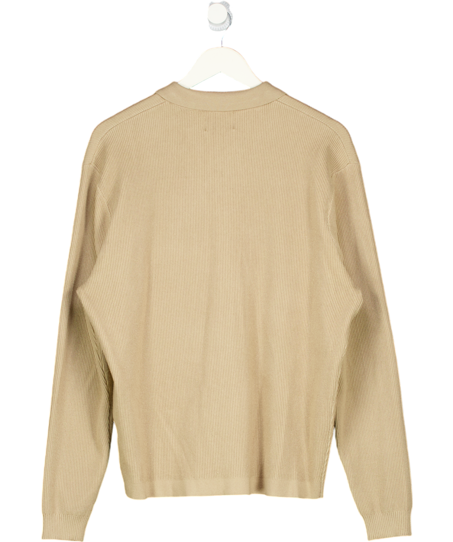 NOBL Beige Ribbed Knit Button Up UK M