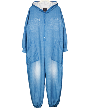 Blue Jersey Denim Look Hooded Onesie UK XXL