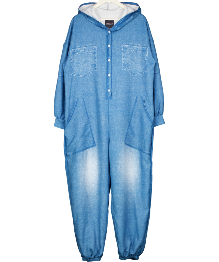 Blue Jersey Denim Look Hooded Onesie UK XXL
