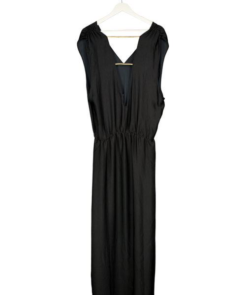 Beliza Black Satin Plunge Maxi Dress Cover Up UK L