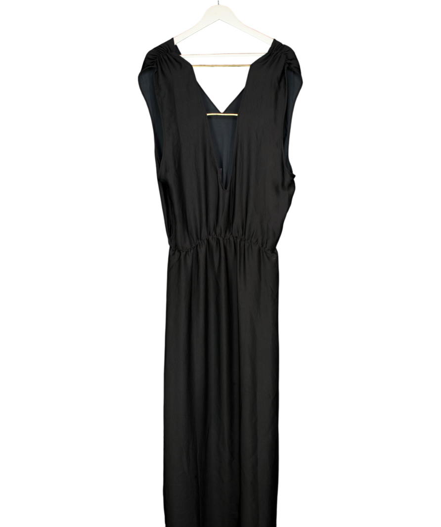 Beliza Black Satin Plunge Maxi Dress Cover Up UK L