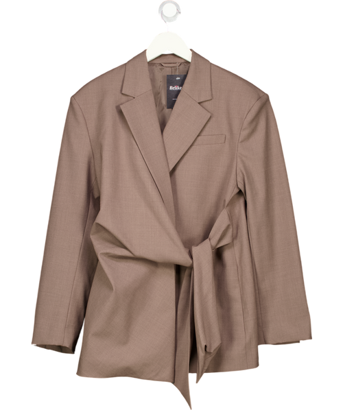 & Other Stories Mole Beige Wool Blend Wrap Detail Blazer UK 8