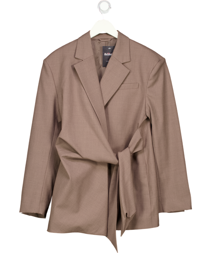 & Other Stories Mole Beige Wool Blend Wrap Detail Blazer UK 8