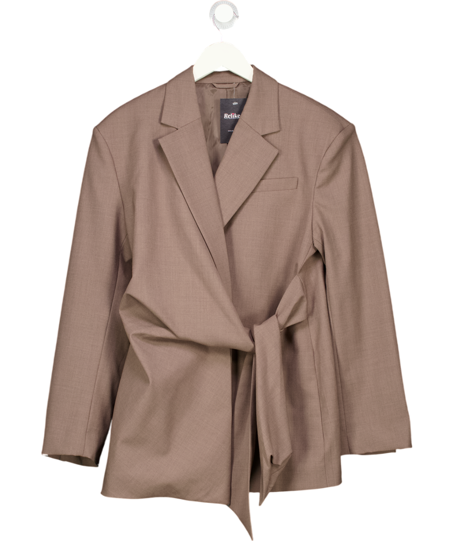 & Other Stories Mole Beige Wool Blend Wrap Detail Blazer UK 8
