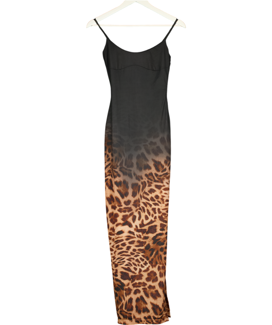 SYDNEY LANE Black Blair Sculpting Midi Dress Ombre Leopard Print UK S