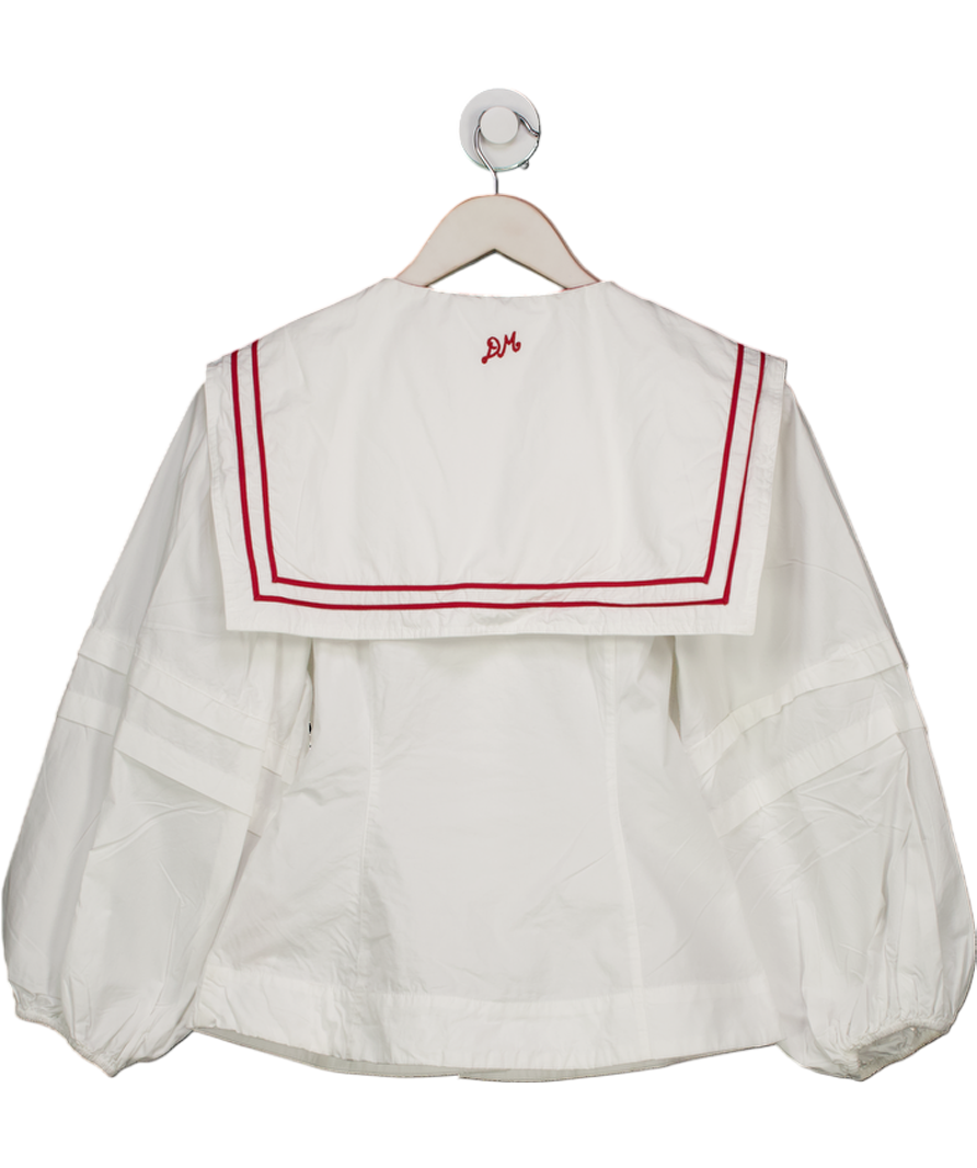 Damson Madder Elise Blouse - White With Red Piping UK 6