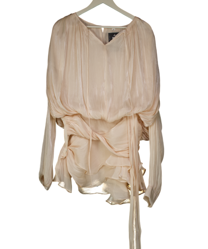 Bella Barnett Cream Dekia Long Sleeve Hollow Out Flounce Mini Dress With Shorts UK M