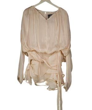 Bella Barnett Cream Dekia Long Sleeve Hollow Out Flounce Mini Dress With Shorts UK M