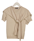 Mint Velvet Beige Neutral Cotton Blend Scarf Detail Knit Top UK XS