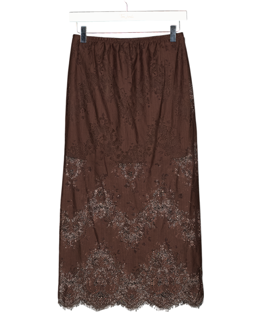 NEW LOOK Brown Lace Trim Slip Skirt UK 8