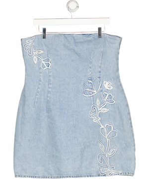 MESHKI Blue Akira Embroidered Denim Mini Dress UK XXL