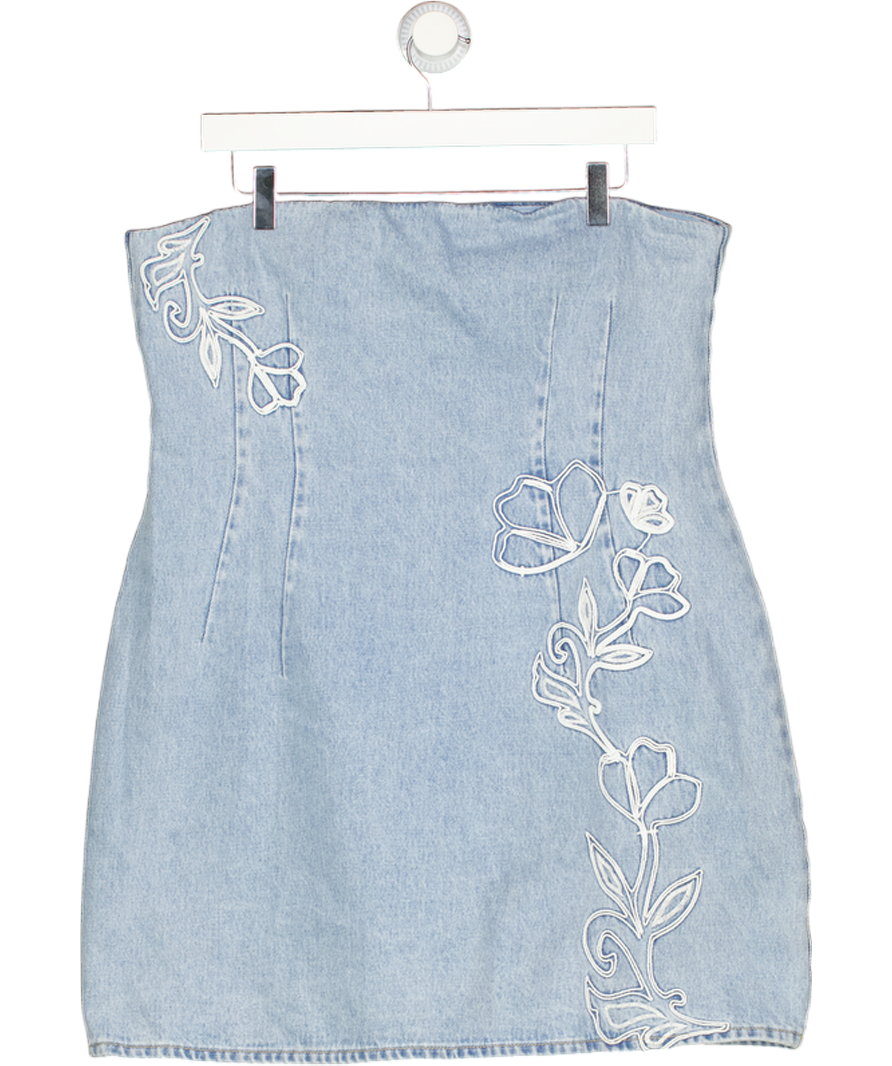 MESHKI Blue Akira Embroidered Denim Mini Dress UK XXL