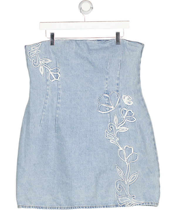 MESHKI Blue Akira Embroidered Denim Mini Dress UK XXL