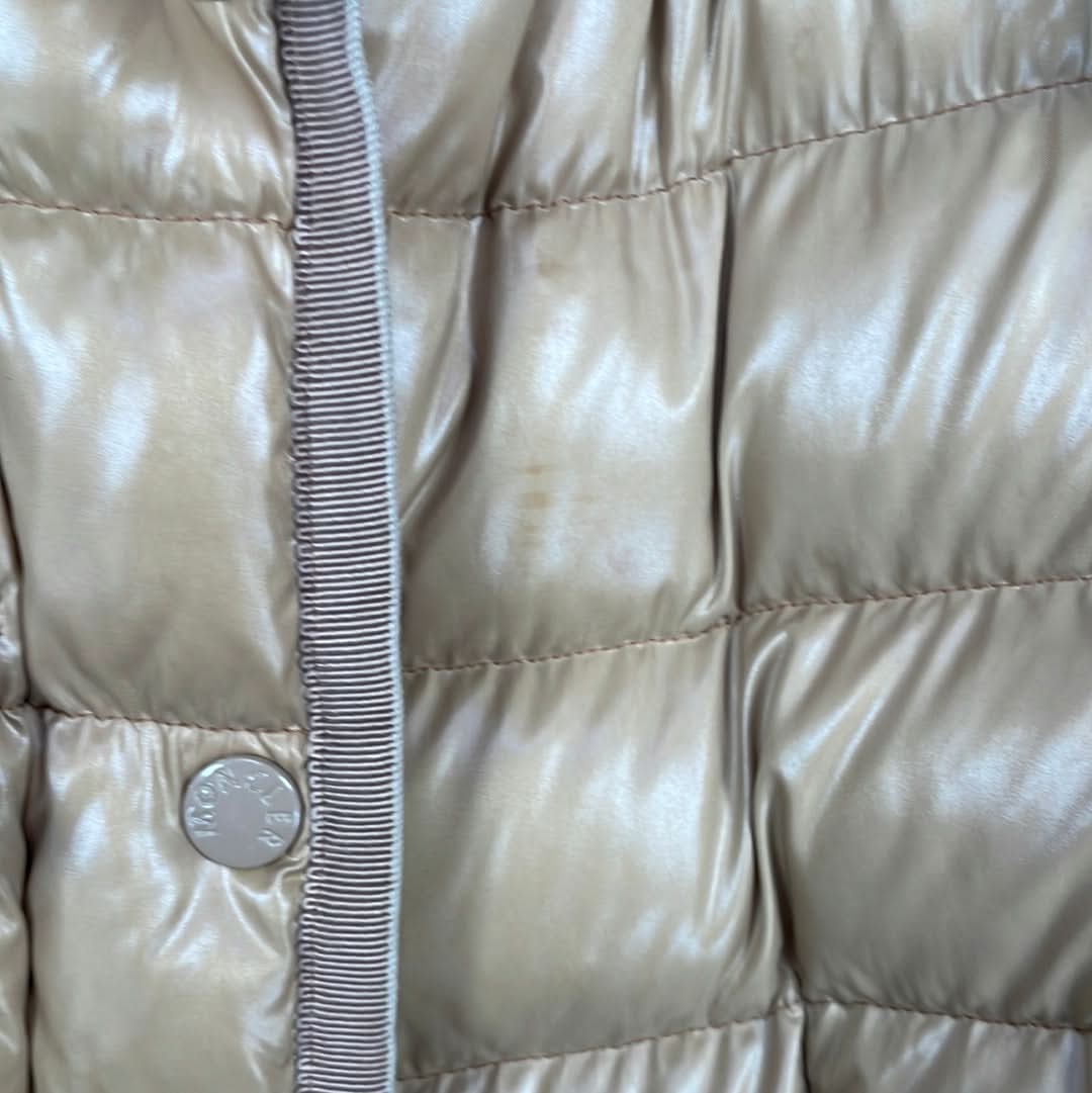 Moncler Beige Down Jacket With Fur Hood UK 10