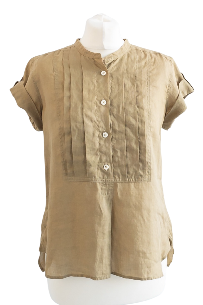 Margaret Howell Beige Pintuck Detail Top UK 8