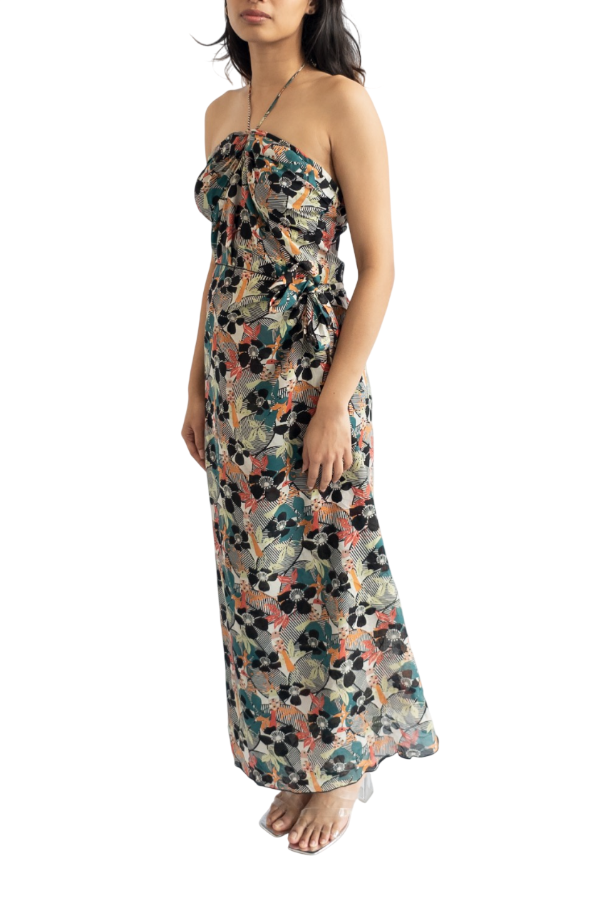 Anna Sui Multicoloured Halterneck Floral Wrap Maxi Dress US10 UK 14