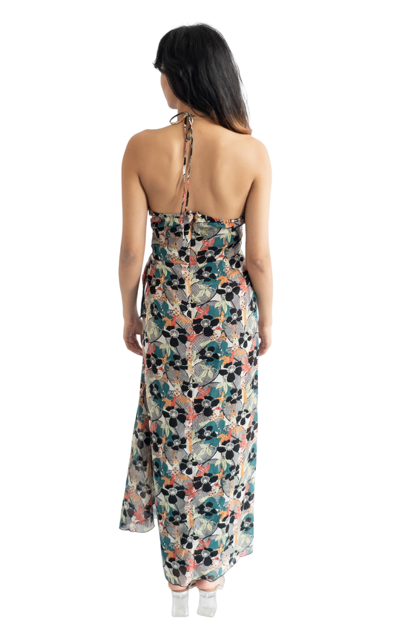 Anna Sui Multicoloured Halterneck Floral Wrap Maxi Dress US10 UK 14