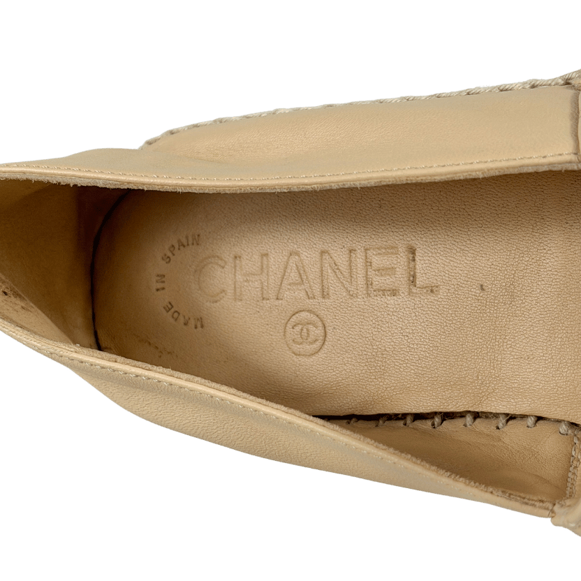 CHANEL Beige Leather CC Quilted Espadrilles Flats UK 5 EU 38