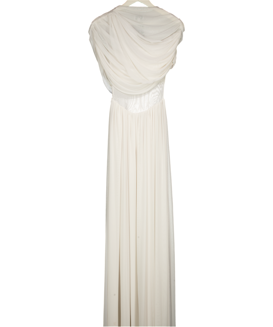 HEIRESS BEVERLY HILLS Mesh Drape Detail Asymmetric Drop Waist Maxi Dress In White UK M