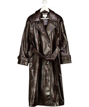M&S Brown Croc Faux Leather Belted Longline Trench Coat - Bitter Chocolate UK 16