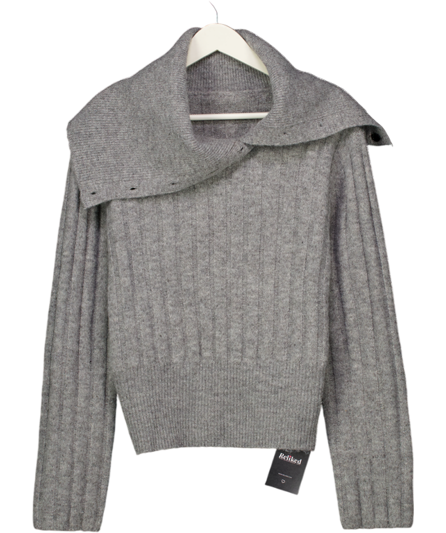 COMMENSE Grey Funnel Neck Knit Jumper UK S