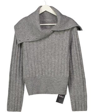 COMMENSE Grey Funnel Neck Knit Jumper UK S