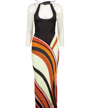 MURCI Multicoloured Isola Swirl Mesh Maxi Dress UK 6