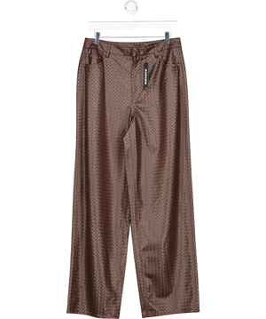 ROTATE Woven Detail Wide Leg 5 Pocket Trousers Dark Brown UK 10