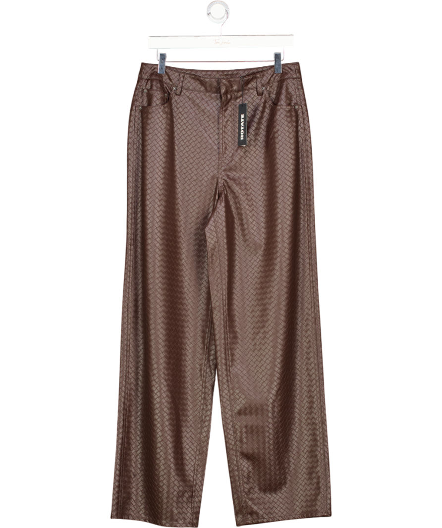 ROTATE Woven Detail Wide Leg 5 Pocket Trousers Dark Brown UK 10