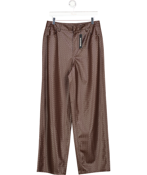 ROTATE Woven Detail Wide Leg 5 Pocket Trousers Dark Brown UK 10